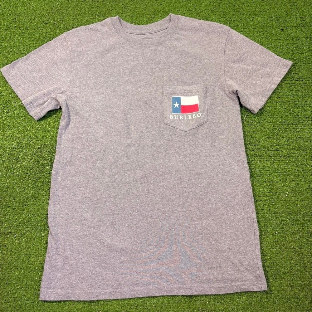 Burlebo Men's Small Gray T-shirt Texas Flag Fishing Pocket